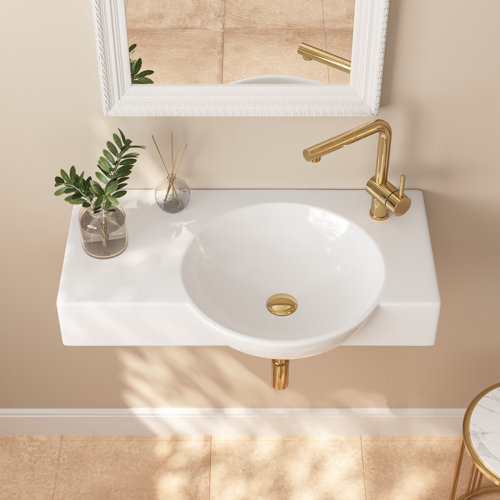 DeerValley 30'' x 18'' White Rectangular Vitreous China Wall Mount Bathroom Sink with Faucet ...